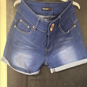 Classic Blue Jean Shorts with Cuffed Hem and Stretch